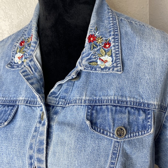 Bobbie Brooks Tops - Bobbie Brooks Denim Floral Embroidered Button-Down